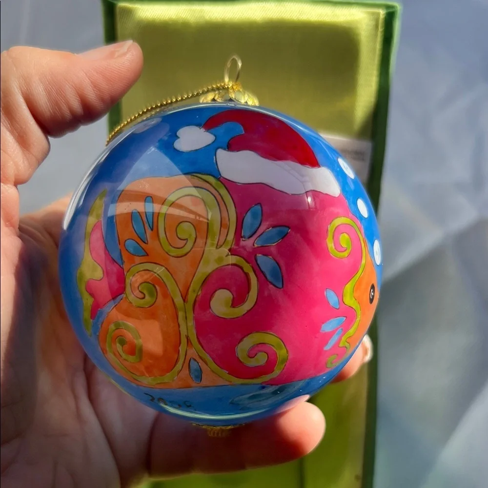 Merry Fishmash Pier 1 Vibrant Blue and Pink Holiday Ornament